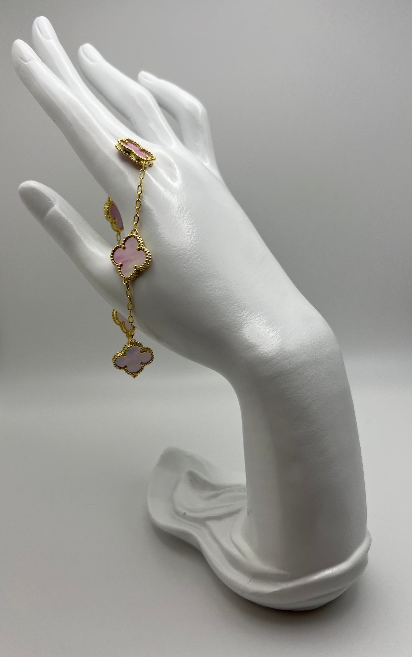 Clover Bracelet Pink 925 silver 18k Gold plated 15 mm clover size 5 motif bracelet