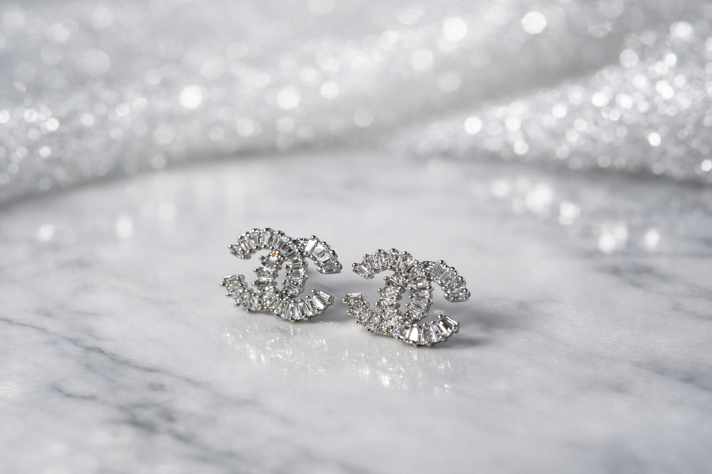 Cubic Zirconia Necklace and Stud Earring Set – 18K White Gold Plated Stainless Steel, Adjustable