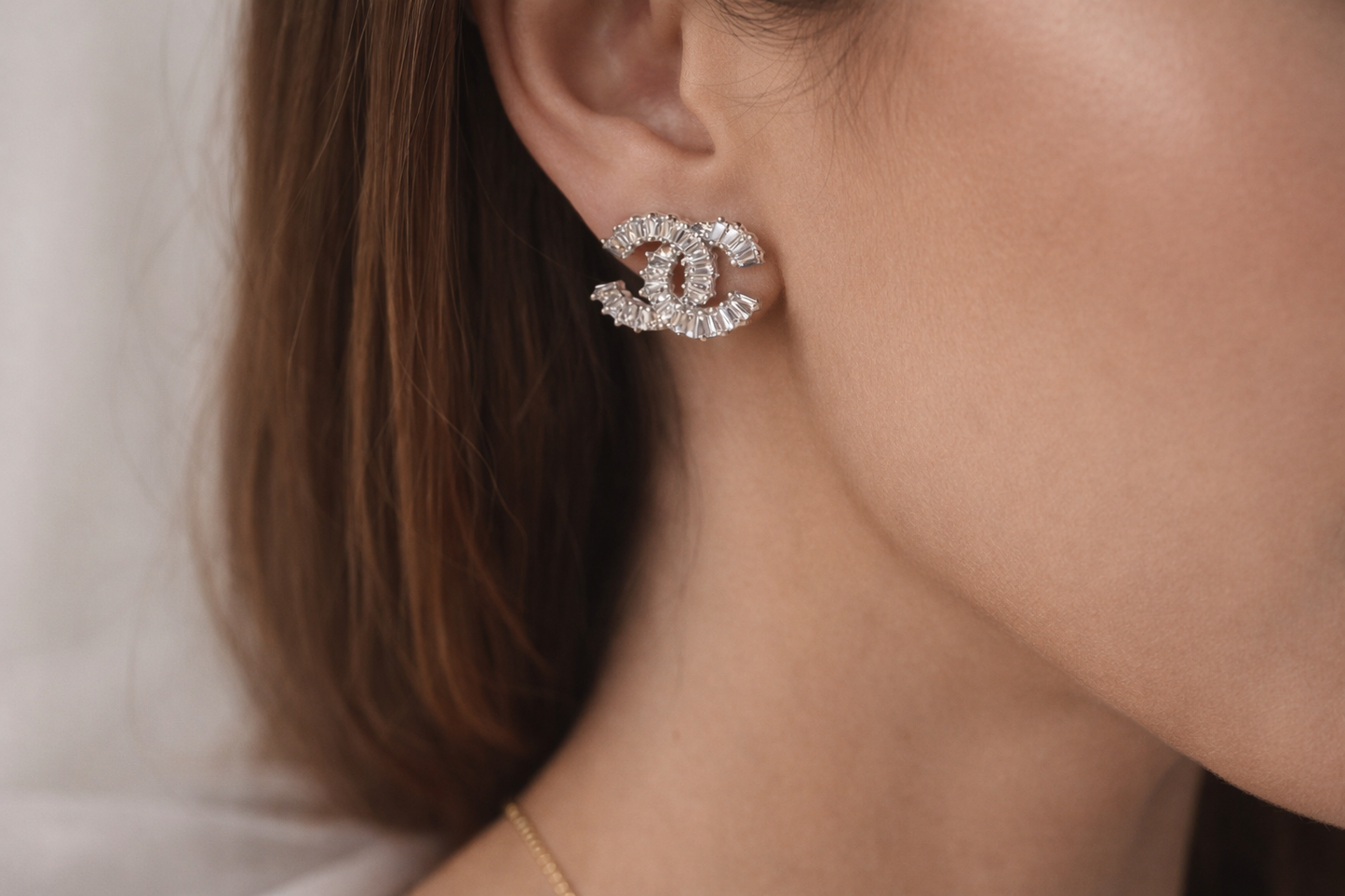 Cubic Zirconia Geometric Stud Earrings – 18K White Gold Plated Stainless Steel, Nickel-Free