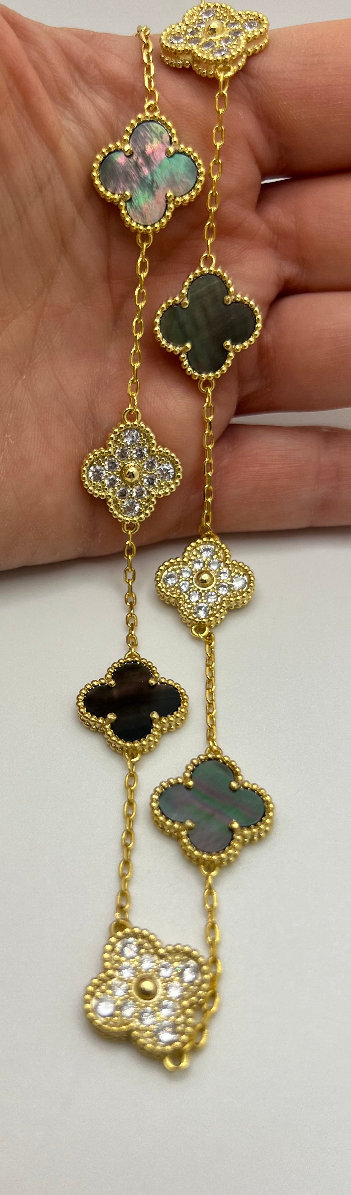 Clover Necklace Cubic Zircon (CZ) 18K Gold Plated 925 Sterling Silver 10 motif Clover Necklace