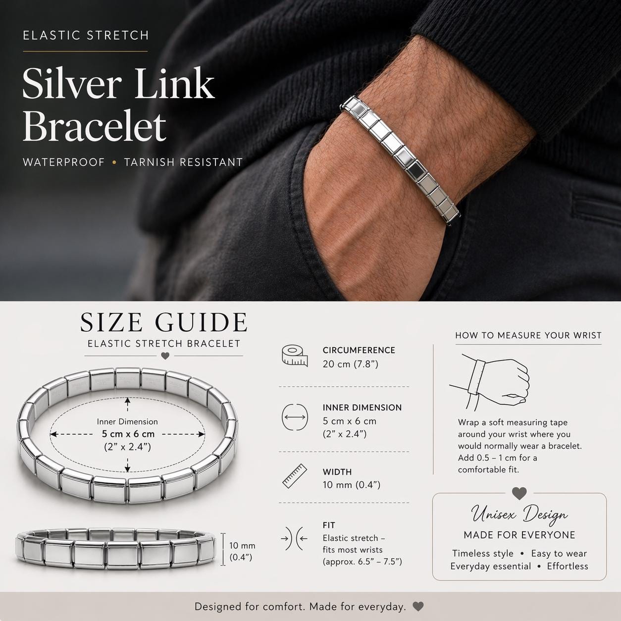 9mm Stainless Steel Italian Style Charm Starter Bracelet with 19 Modular Links