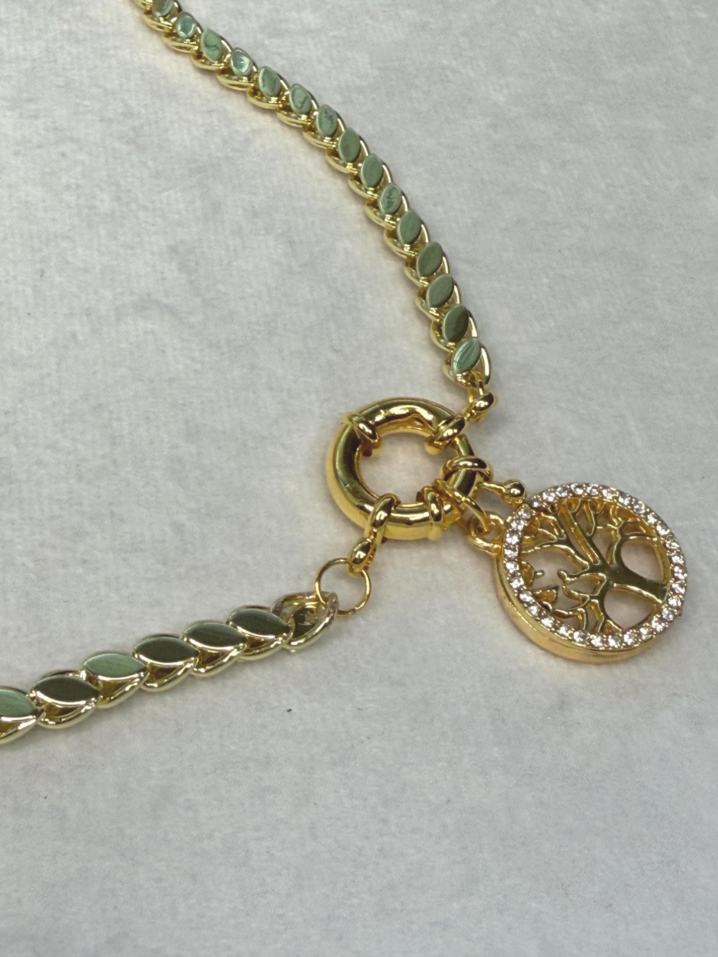Chunky Gold Necklace, Toggle Chain Statement Necklace, Tree of Life Pendant, Gold Plated Stainless Steel Jewelry