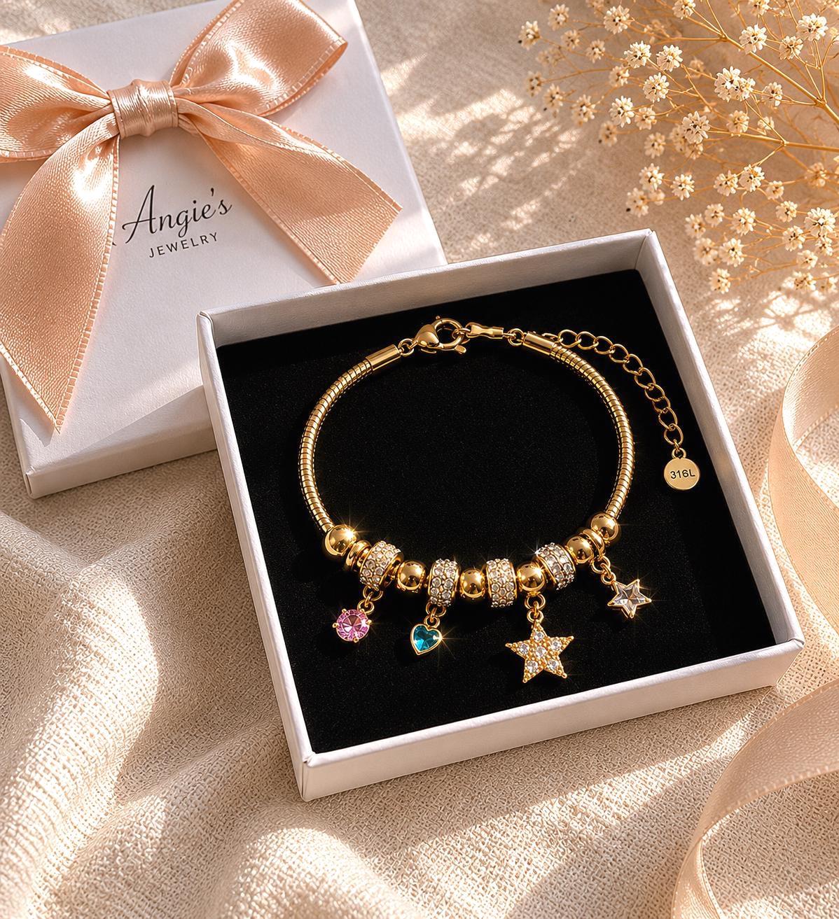 Gold Charm Bracelet for Women, 14K Gold Plated Stainless Steel, Adjustable Non Tarnish Bracelet, Cute Star Charm Jewelry Gift