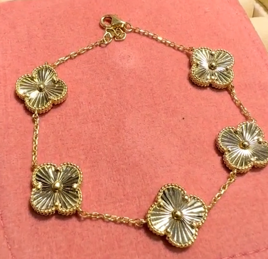 Clover bracelet 925 silver 18k Gold plated 15 mm clover size 5 motif bracelet