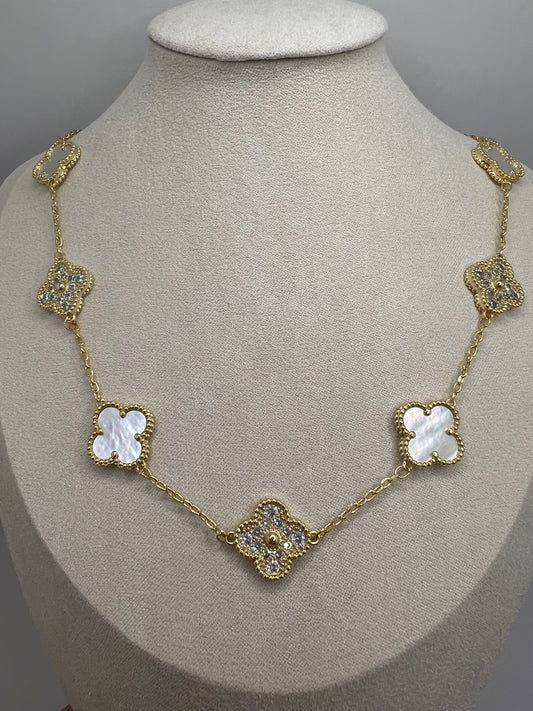 Clover Necklace Cubic Zircon (CZ) 18K Gold Plated 925 Sterling Silver 10 motif Clover Necklace