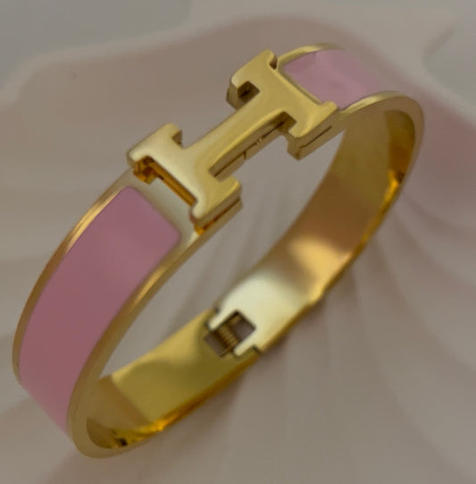 Classic Enamel Stainless Steel Gold Plated Bracelet – Fashion Bangle