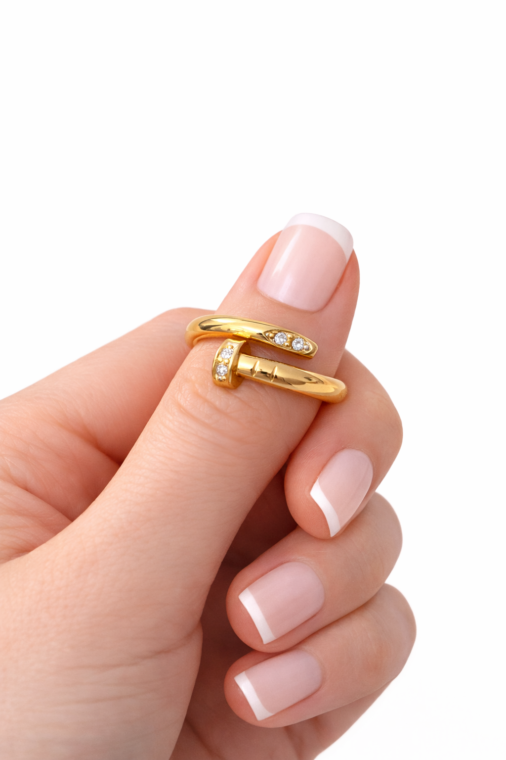 18K Gold Plated CZ Nail Ring, Stainless Steel Ring, Non Tarnish Ring, Minimalist Gold Ring, Waterproof Jewelry, Gift for Her
