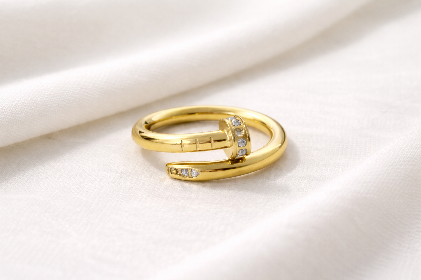 18K Gold Plated CZ Nail Ring, Stainless Steel Ring, Non Tarnish Ring, Minimalist Gold Ring, Waterproof Jewelry, Gift for Her