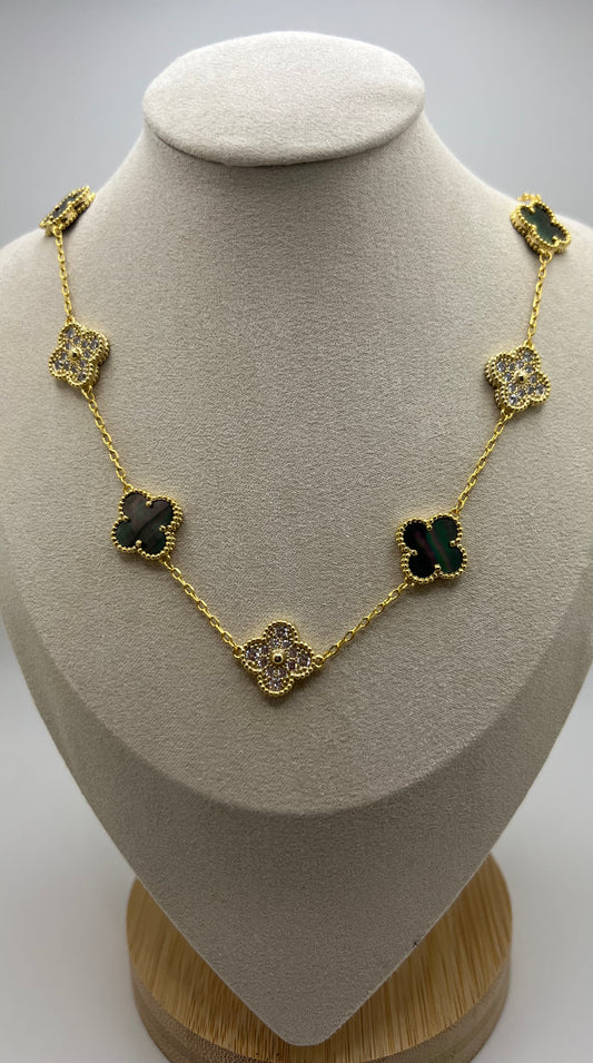 Clover Necklace Cubic Zircon (CZ) 18K Gold Plated 925 Sterling Silver 10 motif Clover Necklace