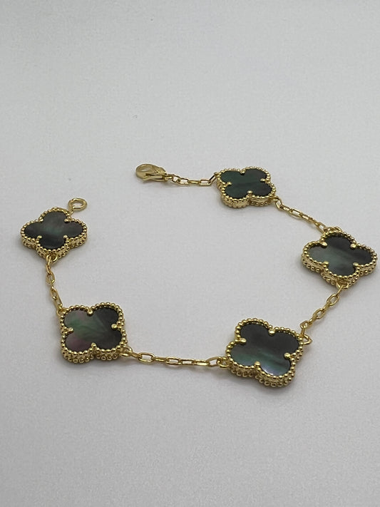 Gray MOP Clover Bracelet – 18K Gold Plated Stainless Steel – Waterproof, Tarnish-Free Gift for Her