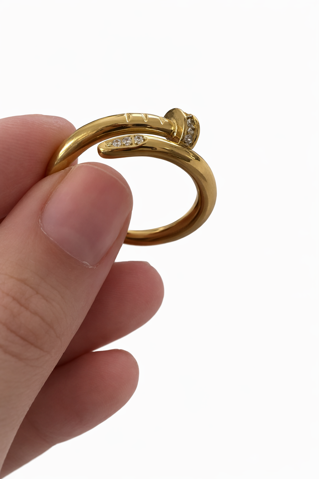18K Gold Plated CZ Nail Ring, Stainless Steel Ring, Non Tarnish Ring, Minimalist Gold Ring, Waterproof Jewelry, Gift for Her