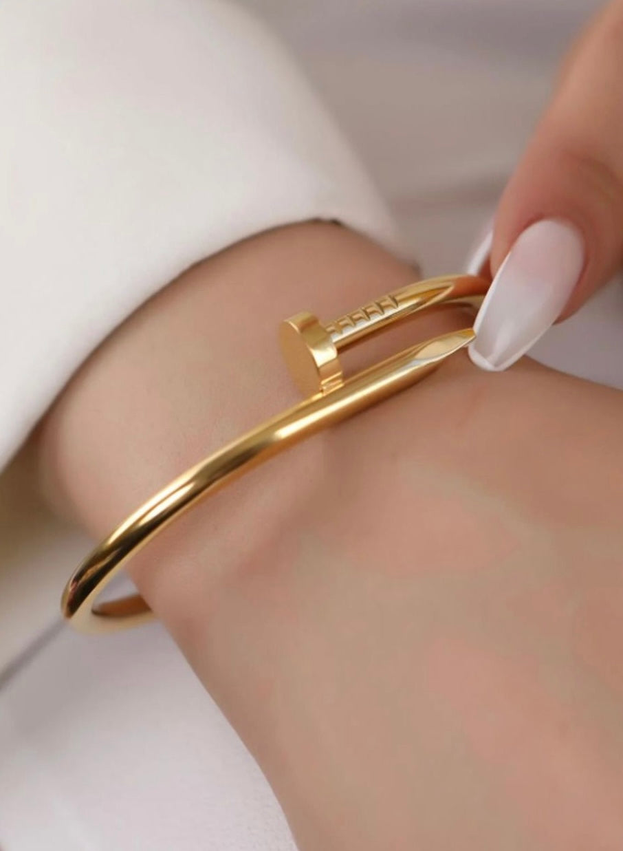 Gold Nail Bracelet 18K Plated – Stainless Steel Bangle for Women