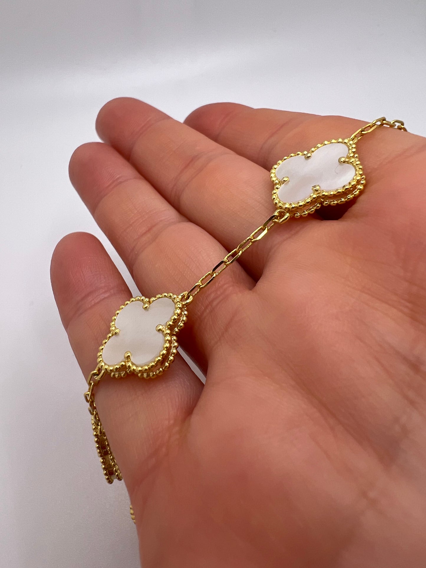 Clover Bracelet MOP 925 silver 18k Gold plated 15 mm clover size 5 motif bracelet