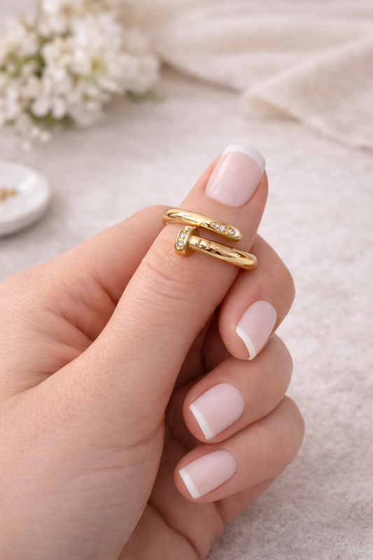 18K Gold Plated CZ Nail Ring, Stainless Steel Ring, Non Tarnish Ring, Minimalist Gold Ring, Waterproof Jewelry, Gift for Her