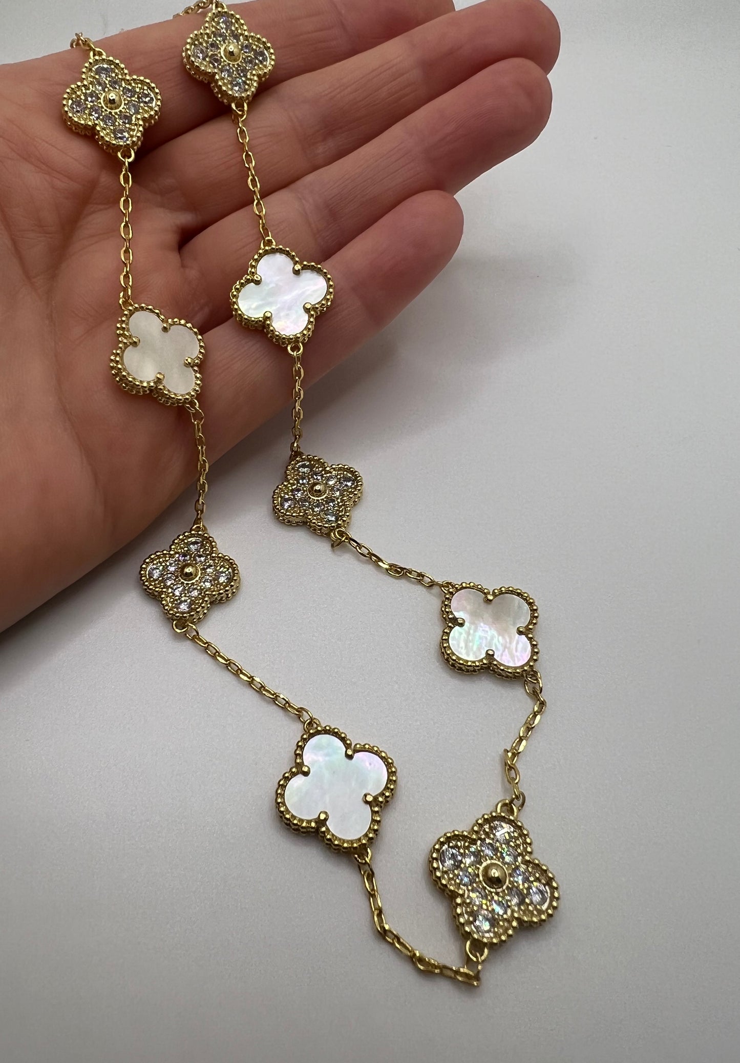 Clover Necklace Cubic Zircon (CZ) 18K Gold Plated 925 Sterling Silver 10 motif Clover Necklace