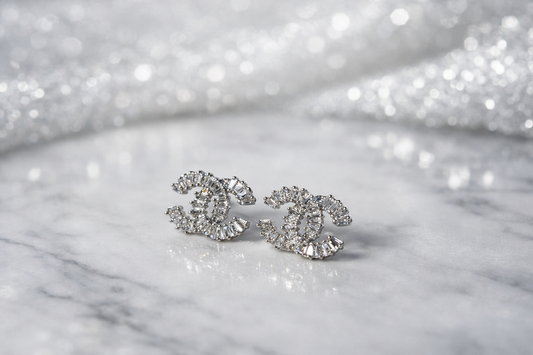 Cubic Zirconia Geometric Stud Earrings – 18K White Gold Plated Stainless Steel, Nickel-Free