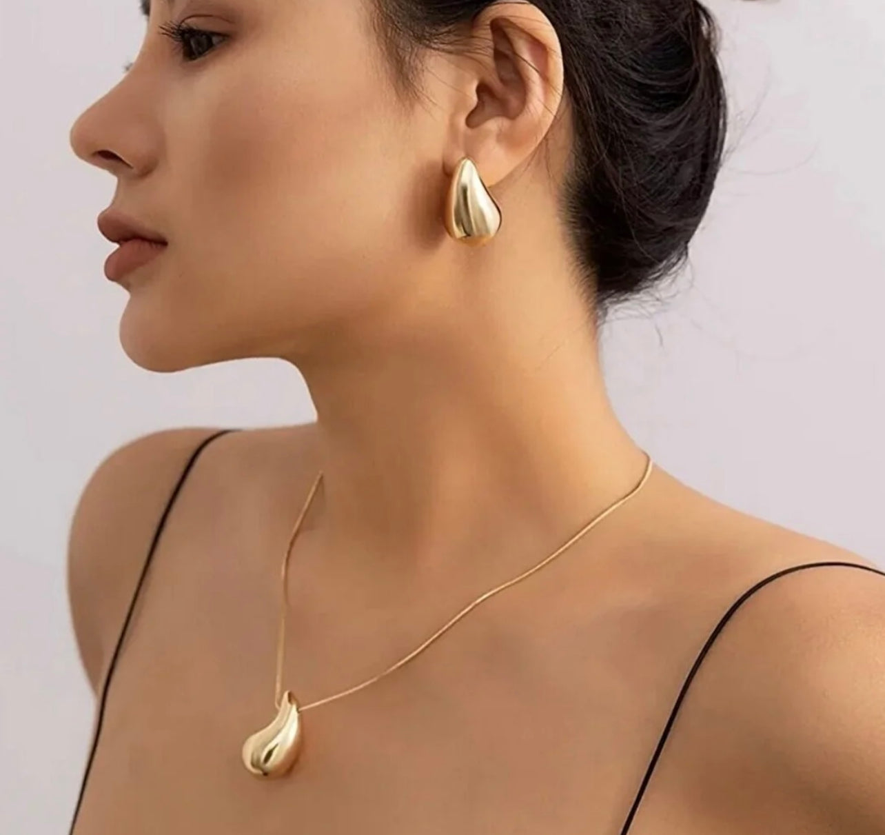 TearDrop  Earrings Necklace Set Adjustable Stainless Steel 18K Gold Plated