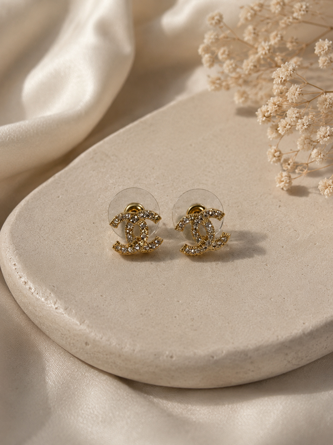 CC Earrings Cubic Zirconia Stud Earrings – 18K Gold Plated Stainless Steel, Nickel-Free