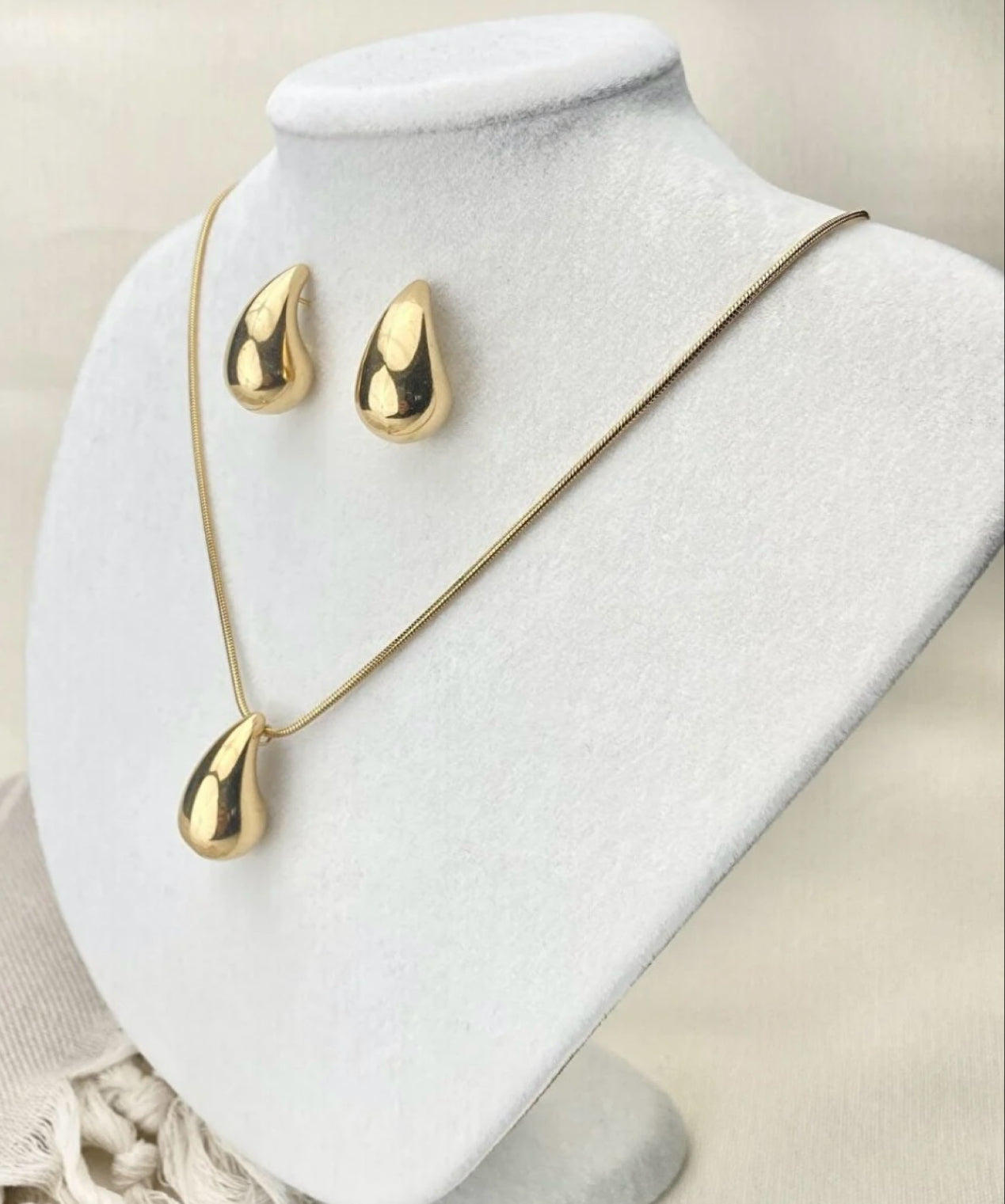 TearDrop  Earrings Necklace Set Adjustable Stainless Steel 18K Gold Plated