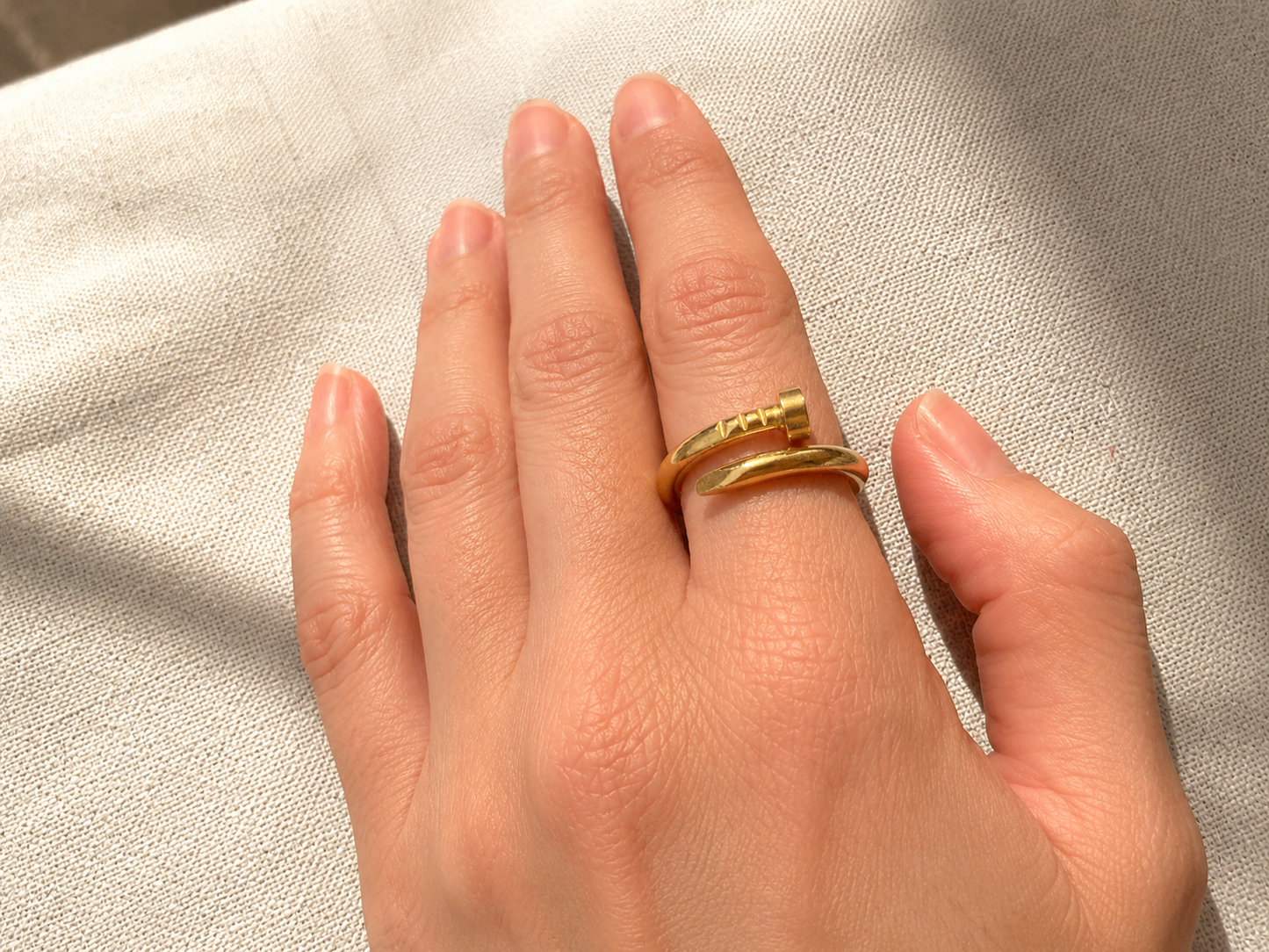 18K Gold Plated Nail Ring, Stainless Steel Ring, Non Tarnish Ring, Minimalist Gold Ring, Waterproof Jewelry, Gift for Her