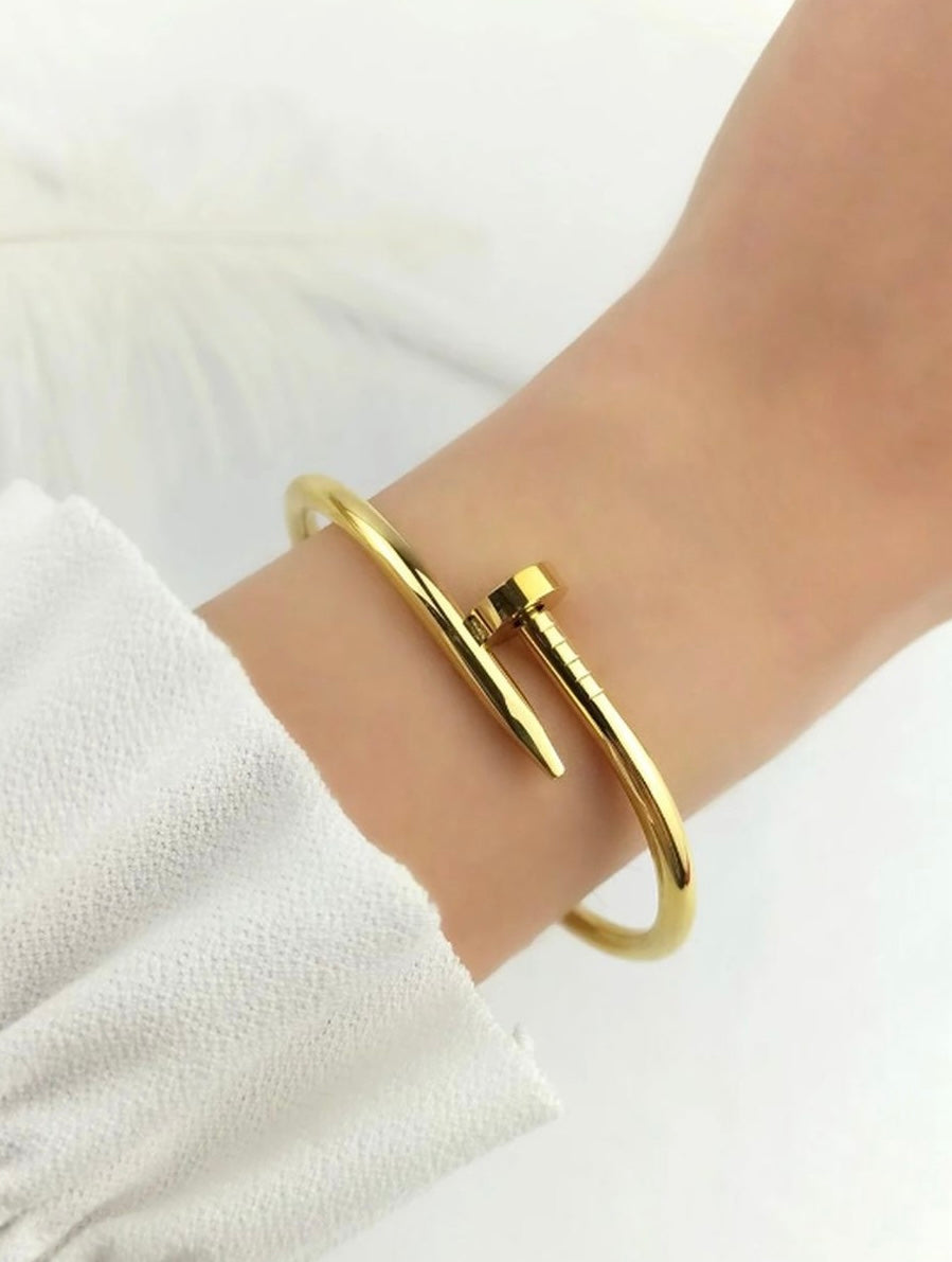 Gold Nail Bracelet 18K Plated – Stainless Steel Bangle for Women
