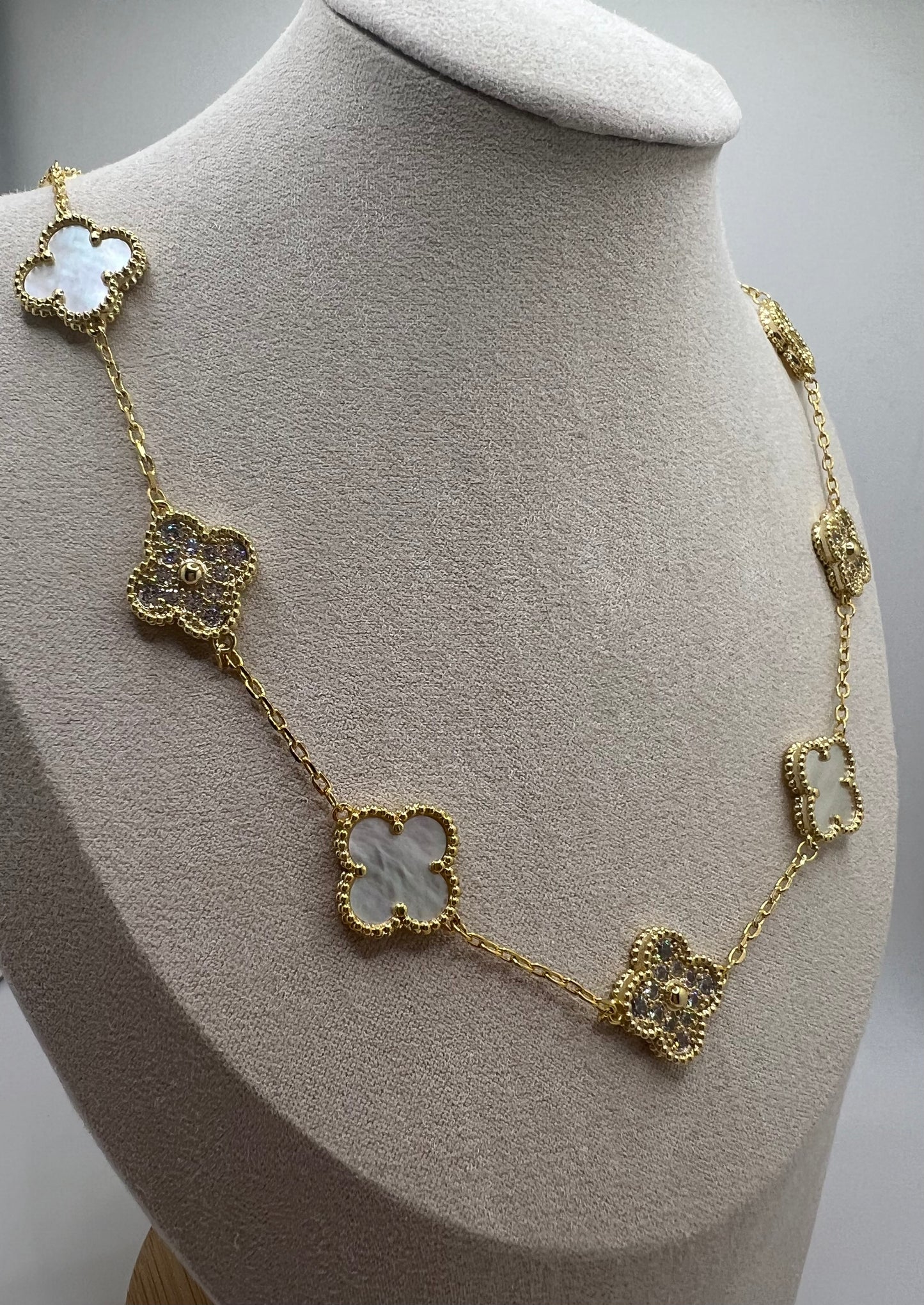 Clover Necklace Cubic Zircon (CZ) 18K Gold Plated 925 Sterling Silver 10 motif Clover Necklace