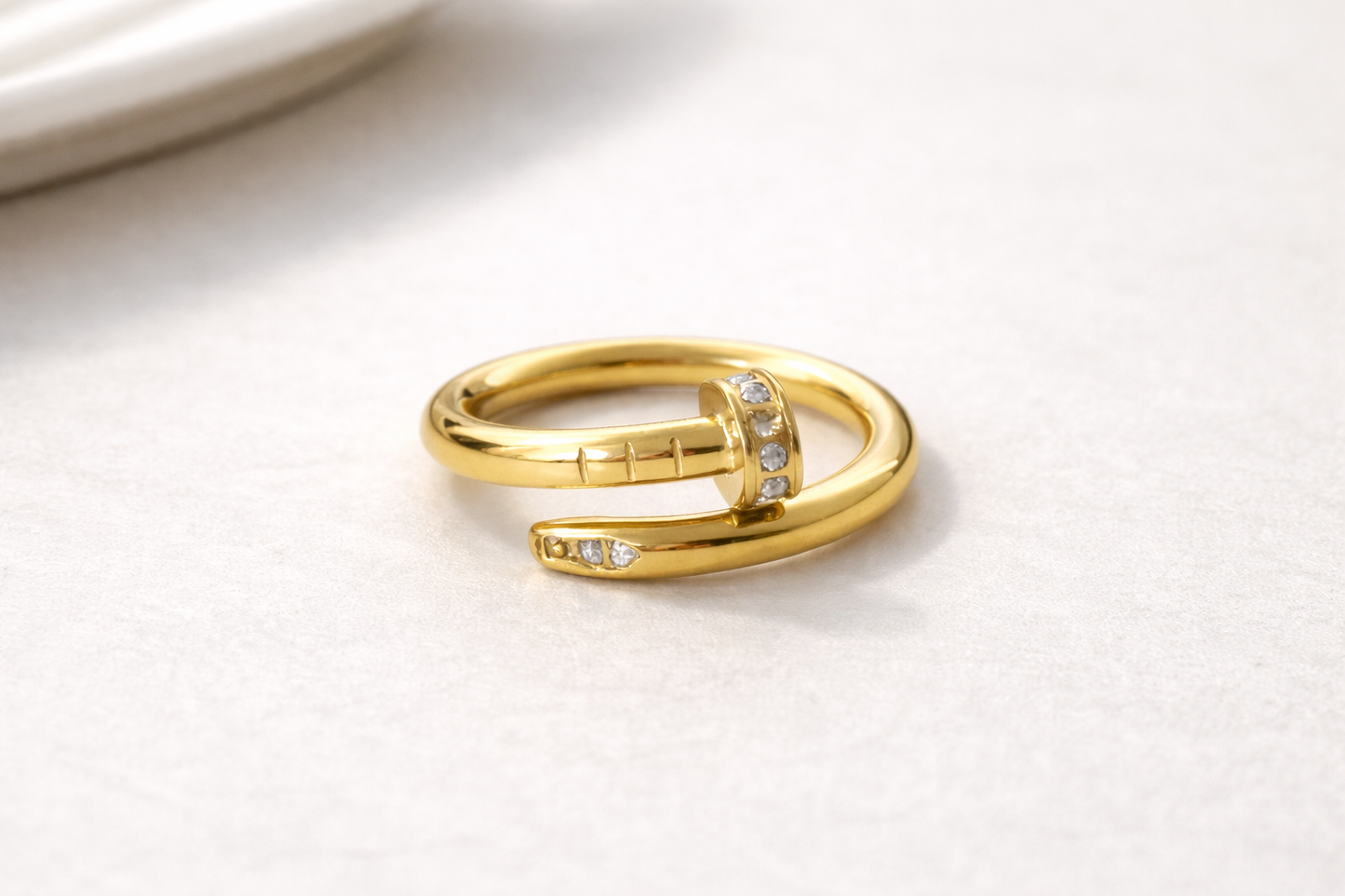 18K Gold Plated CZ Nail Ring, Stainless Steel Ring, Non Tarnish Ring, Minimalist Gold Ring, Waterproof Jewelry, Gift for Her