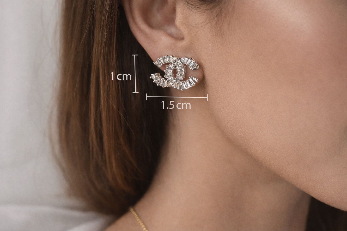 Cubic Zirconia Geometric Stud Earrings – 18K White Gold Plated Stainless Steel, Nickel-Free