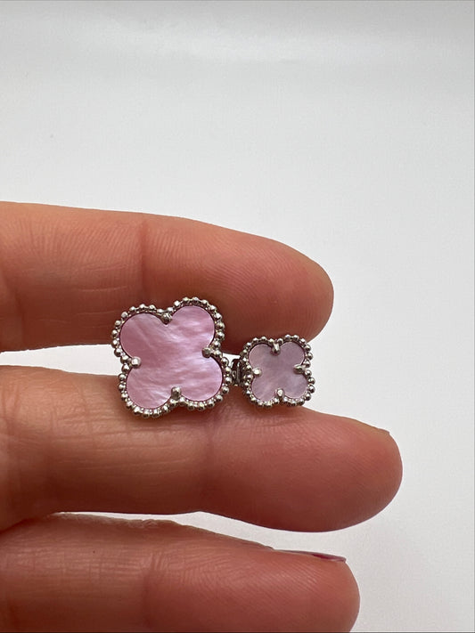 Clover Earrings 18K  White Gold Plated 925 Sterling Silver 1 motif Clover