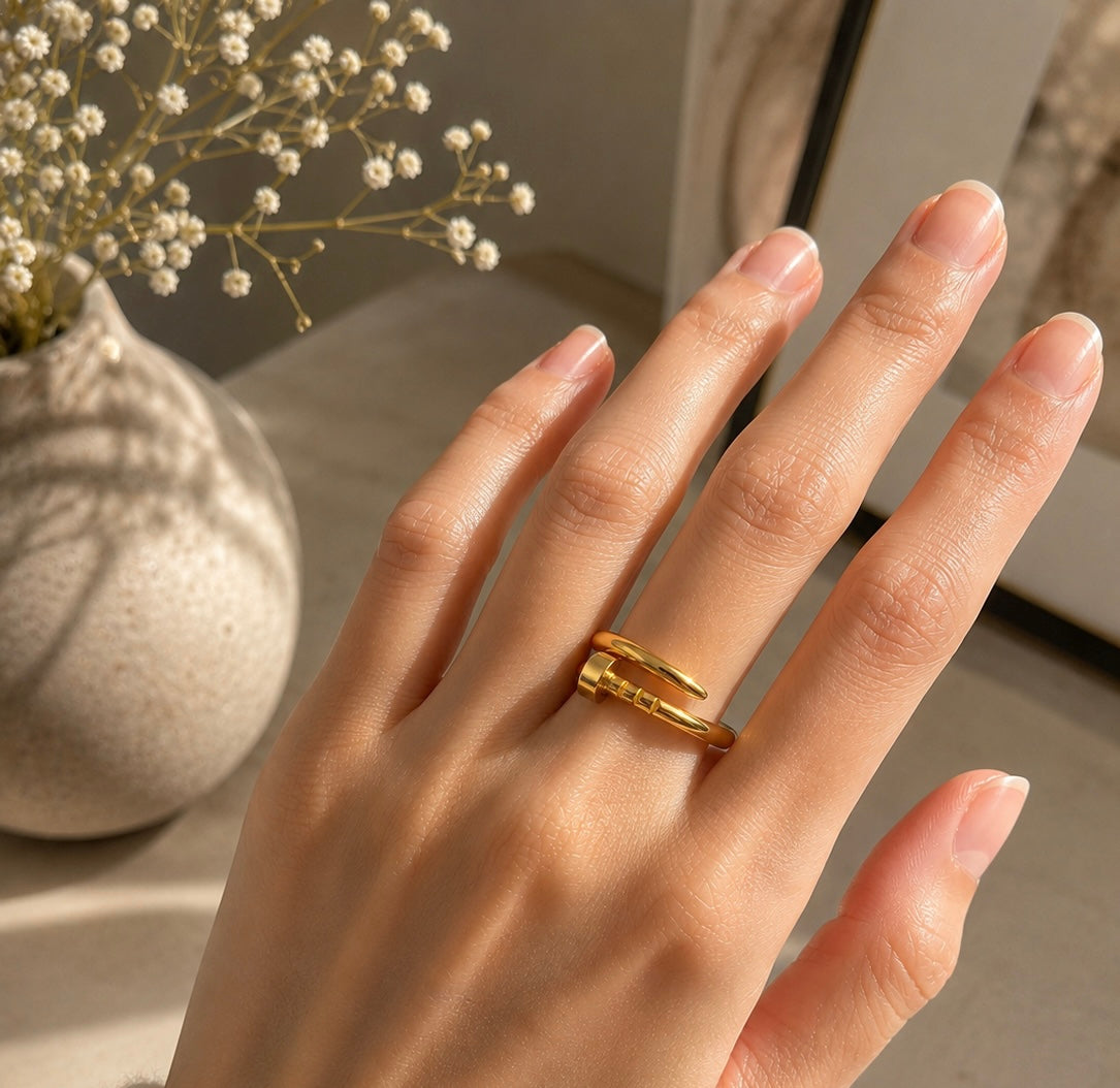 18K Gold Plated Nail Ring, Stainless Steel Ring, Non Tarnish Ring, Minimalist Gold Ring, Waterproof Jewelry, Gift for Her