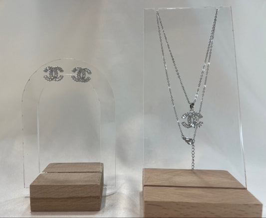 Cubic Zirconia Necklace & Earring Set | Adjustable Stainless Steel 18K White Gold Plated Dainty Jewelry Gift for Her