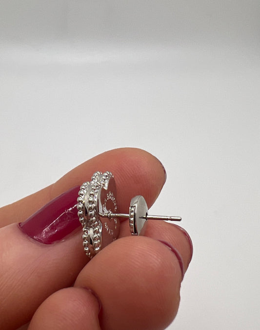 Clover Earrings 18K  White Gold Plated 925 Sterling Silver 1 motif Clover