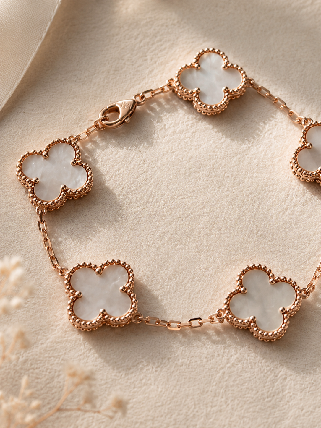 Mother of Pearl Clover Bracelet – 925 Sterling Silver Rose Gold Plated Lucky Clover Bracelet