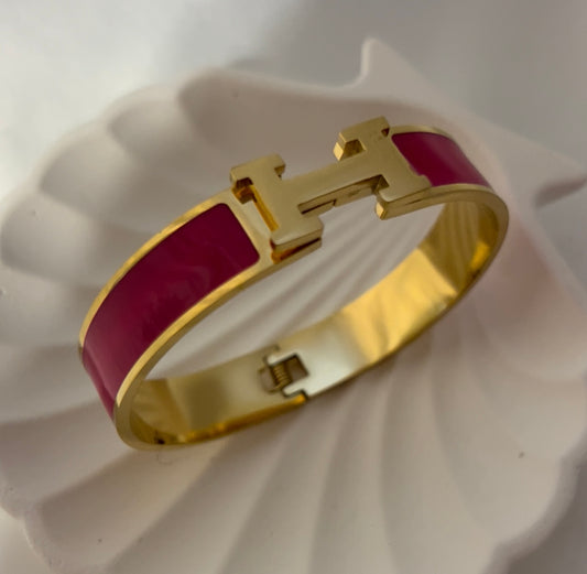 Classic Enamel Stainless Steel Gold Plated Bracelet – Fashion Bangle