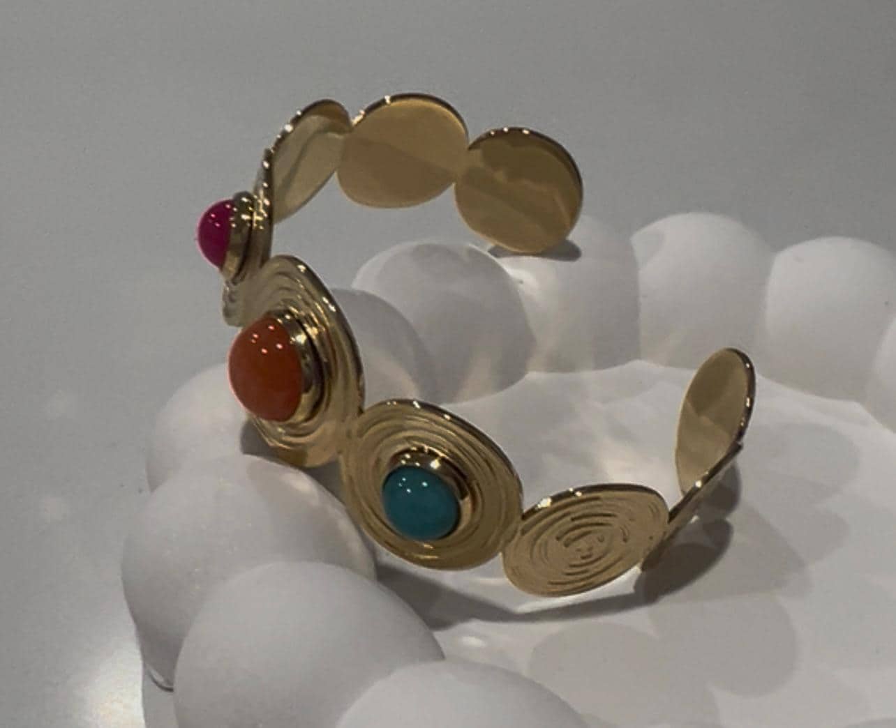Gold Plated Gemstone Cuff Bracelet – Spiral Boho Statement Jewelry