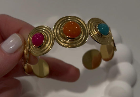 Gold Plated Gemstone Cuff Bracelet – Spiral Boho Statement Jewelry