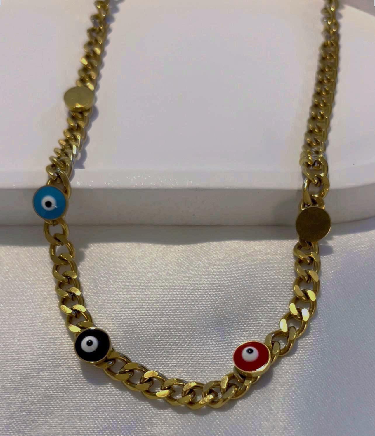 Gold Evil Eye Necklace – 18K Gold Plated Stainless Steel Chain | Adjustable | Dainty Protective Jewelry