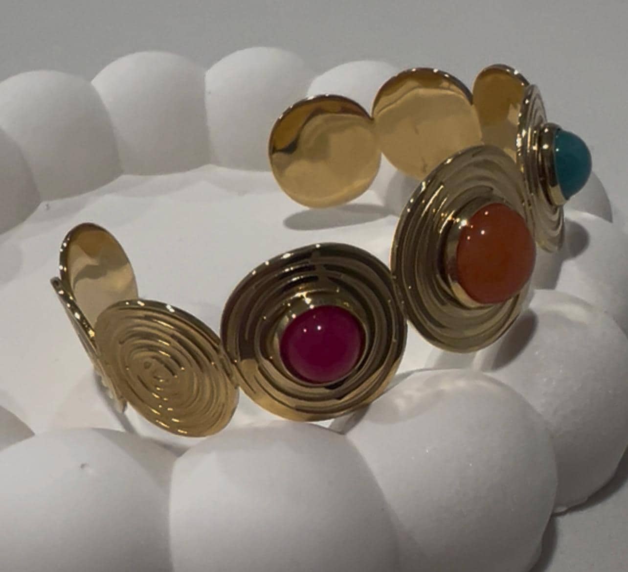 Gold Plated Gemstone Cuff Bracelet – Spiral Boho Statement Jewelry