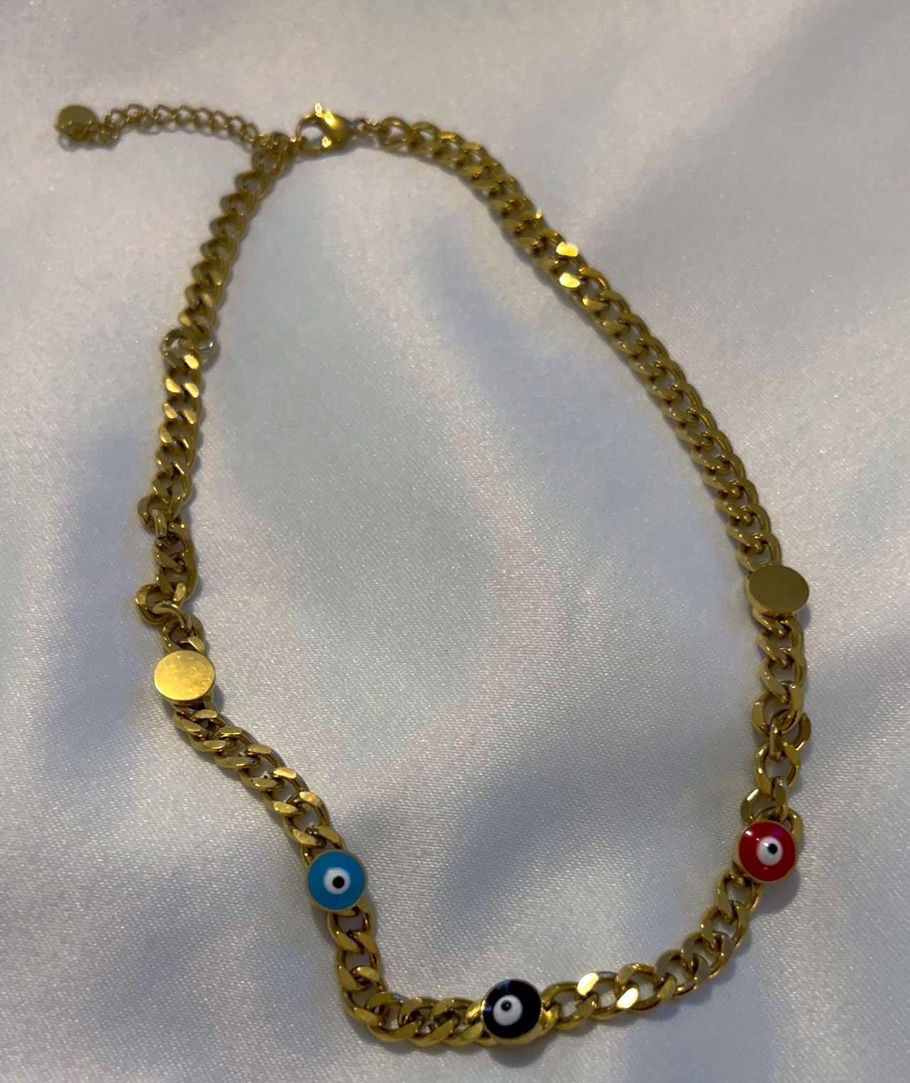 Gold Evil Eye Necklace – 18K Gold Plated Stainless Steel Chain | Adjustable | Dainty Protective Jewelry