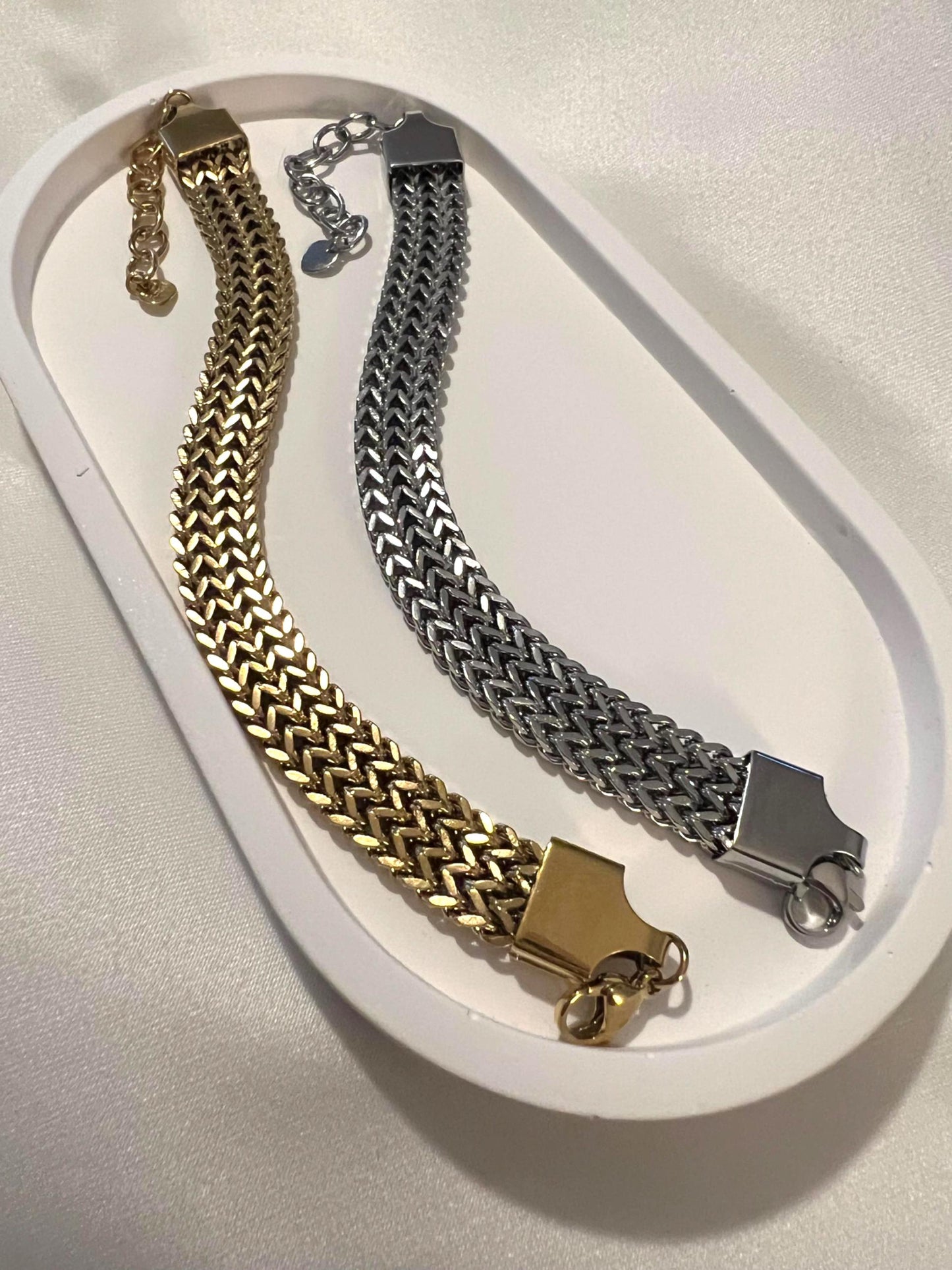Men’s Stainless Steel Chain Bracelet – Gold or Silver Chunky Waterproof Non-Tarnish Jewelry