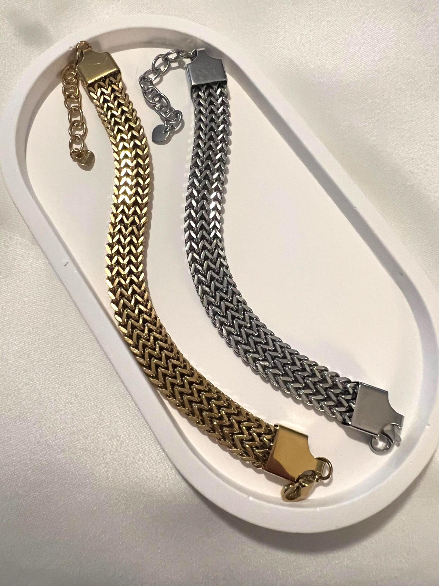 Men’s Stainless Steel Chain Bracelet – Gold or Silver Chunky Waterproof Non-Tarnish Jewelry