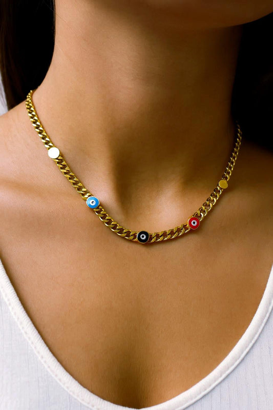 Gold Evil Eye Necklace – 18K Gold Plated Stainless Steel Chain | Adjustable | Dainty Protective Jewelry