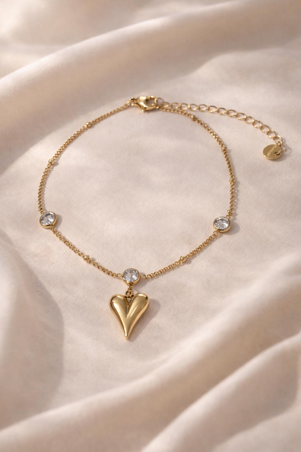 Gold Heart Anklet 18K Gold Plated Stainless Steel CZ Anklet Adjustable 21-26cm Dainty Heart Anklet Non Tarnish Hypoallergenic Gift for Women