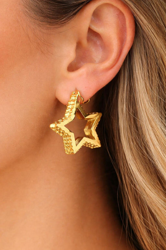 Gold Star Earrings, 18K Gold Plated Stainless Steel Stud Earrings, Chunky Statement Star Earrings, Bold Geometric Jewelry, Gift for Her