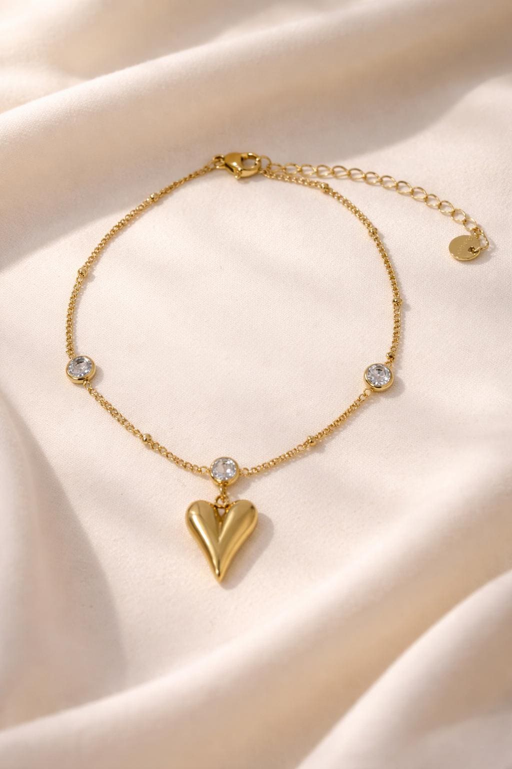 Gold Heart Anklet 18K Gold Plated Stainless Steel CZ Anklet Adjustable 21-26cm Dainty Heart Anklet Non Tarnish Hypoallergenic Gift for Women