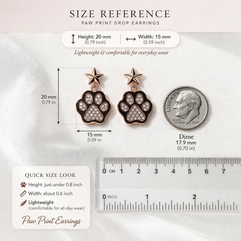 Rose Gold Paw Print Earrings, Xuping Zircon Drop Earrings, Cute Animal Jewelry, Dog Lover Gift, Dainty Pet Earrings 20x15mm