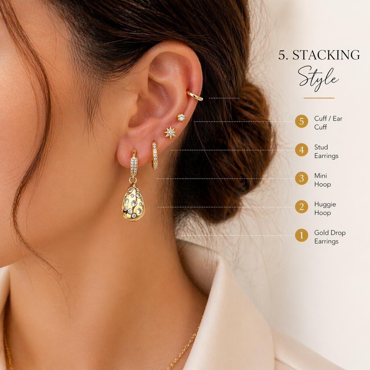 Gold Drop Earrings|Stainless Steel CZ Earrings, Dainty Huggie Teardrop Earrings|Non Tarnish Gold Jewelry|Hypoallergenic Lightweight Earrings