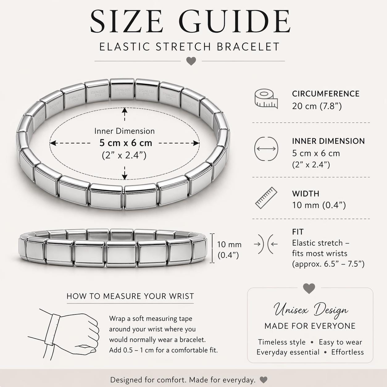 9mm Stainless Steel Italian Style Charm Starter Bracelet with 19 Modular Links
