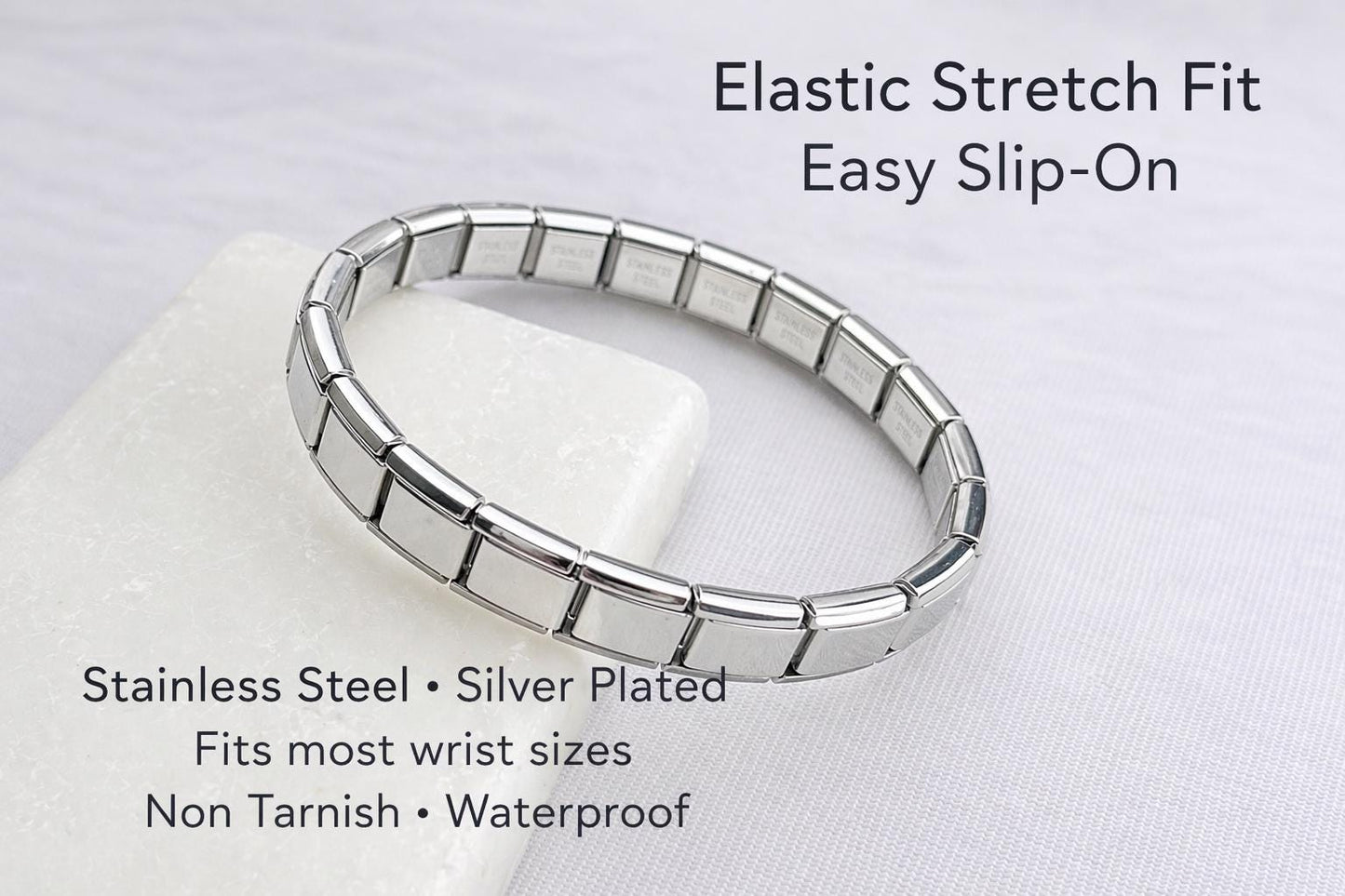 9mm Stainless Steel Italian Style Charm Starter Bracelet with 19 Modular Links