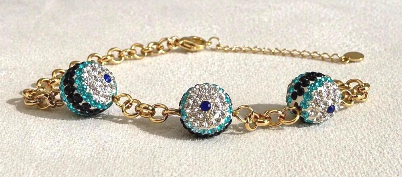 Evil Eye Gold Bracelet, Gold Plated Stainless Steel Bracelet, Adjustable Chain, Protection Jewelry, Gift for Her